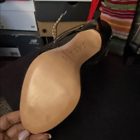 L.A.M.B. Black and Silver Strappy Heels - Picture 2 of 4